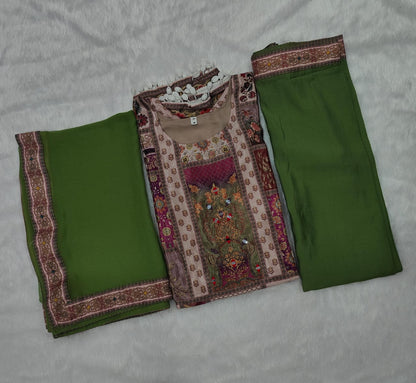 Green Color Summer Wear Chinon Fabric Dress
