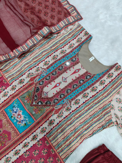 Maroon Color Summer Wear Chinon Fabric Dress