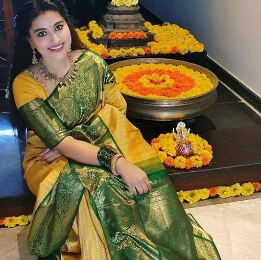 Yellow Color Beautiful Silk Saree for daily wear use
