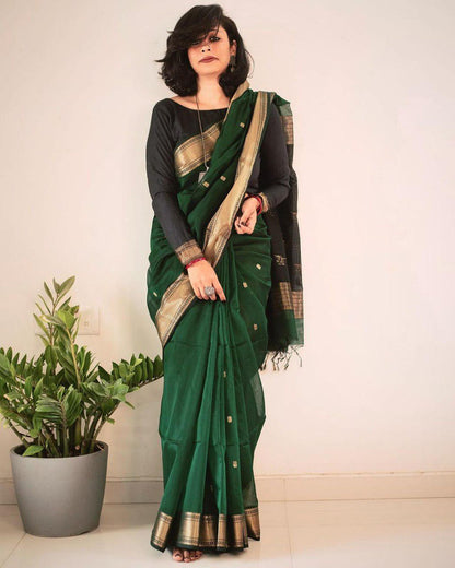 green Color Linen Fabric Saree for daily wear use