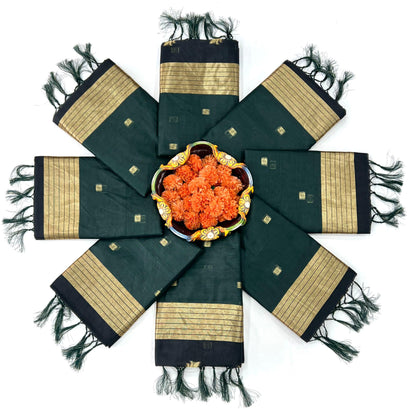 green Color Linen Fabric Saree for daily wear use