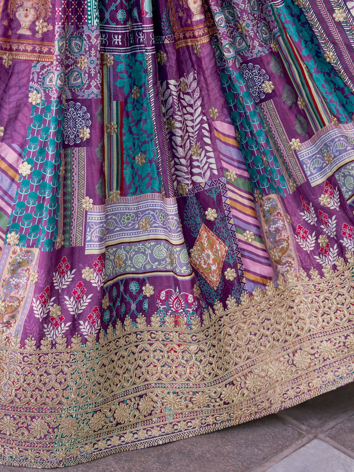Purple Color Beautiful Lehenga Choli in Chinon Silk Fabric