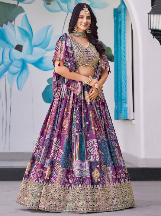 Purple Color Beautiful Lehenga Choli in Chinon Silk Fabric
