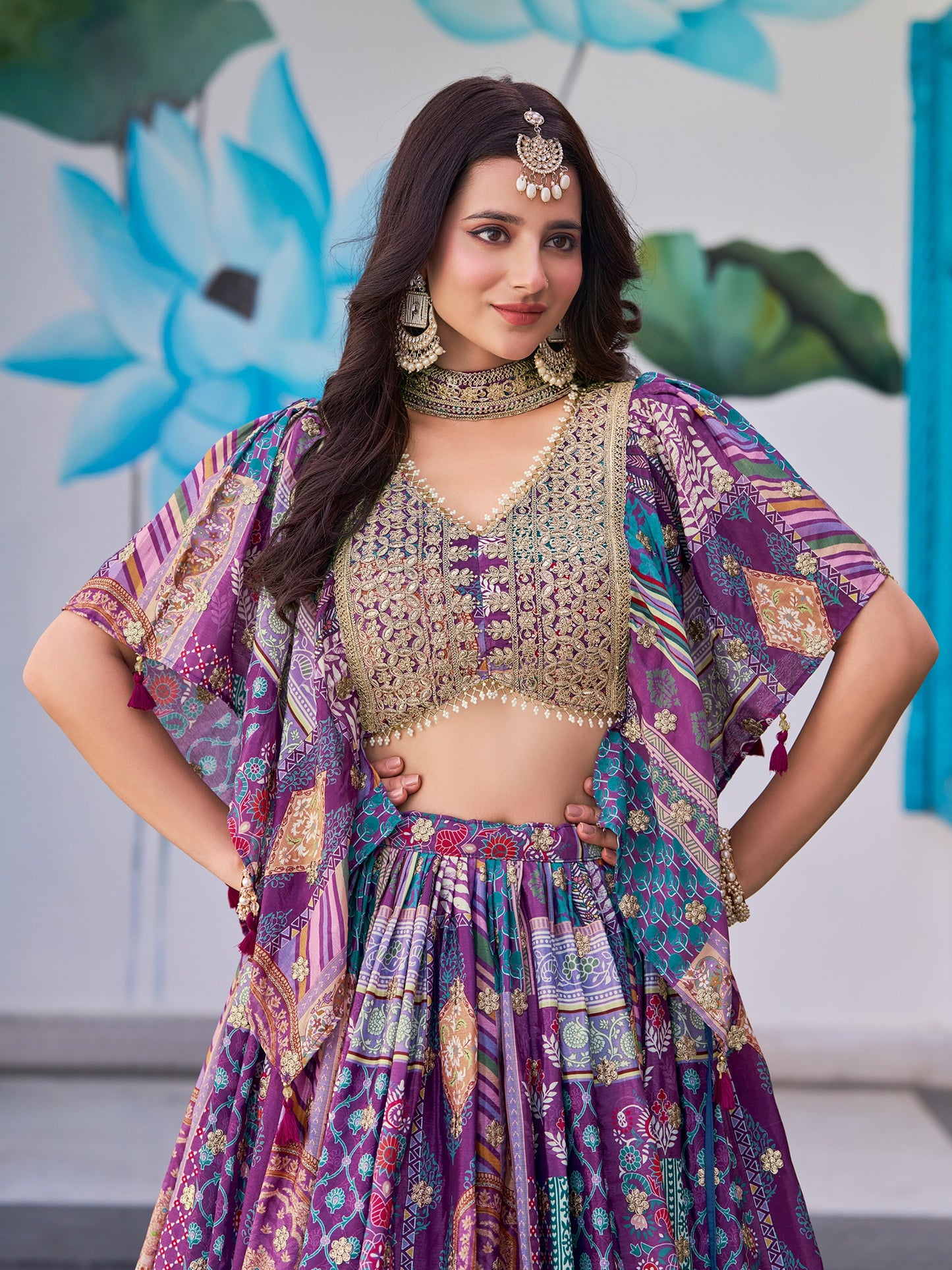 Purple Color Beautiful Lehenga Choli in Chinon Silk Fabric