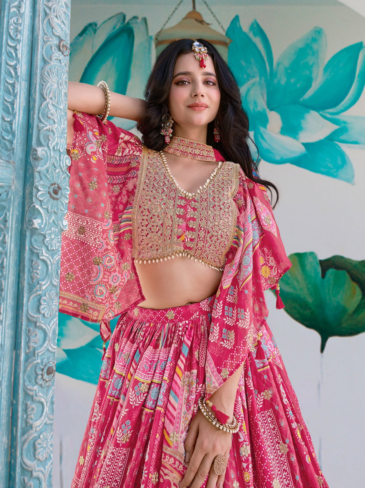 Pink Color Beautiful Lehenga Choli in Chinon Silk Fabric