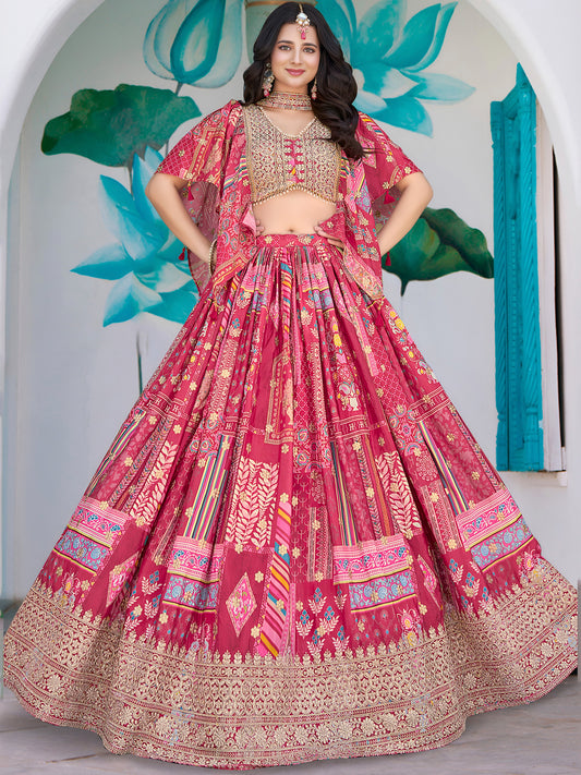 Pink Color Beautiful Lehenga Choli in Chinon Silk Fabric