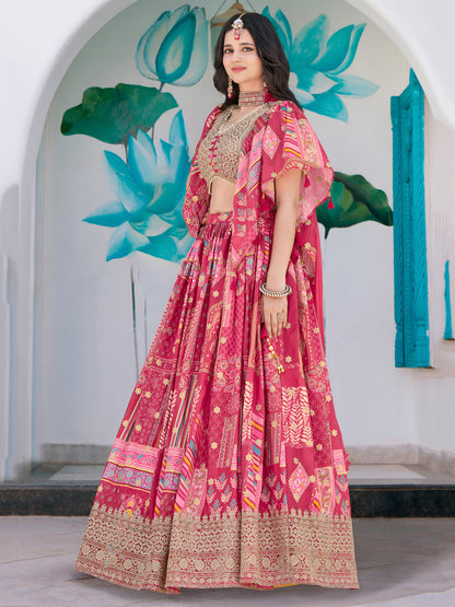 Pink Color Beautiful Lehenga Choli in Chinon Silk Fabric