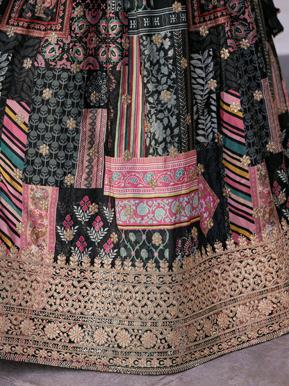 Black Color Beautiful Lehenga Choli in Chinon Silk Fabric