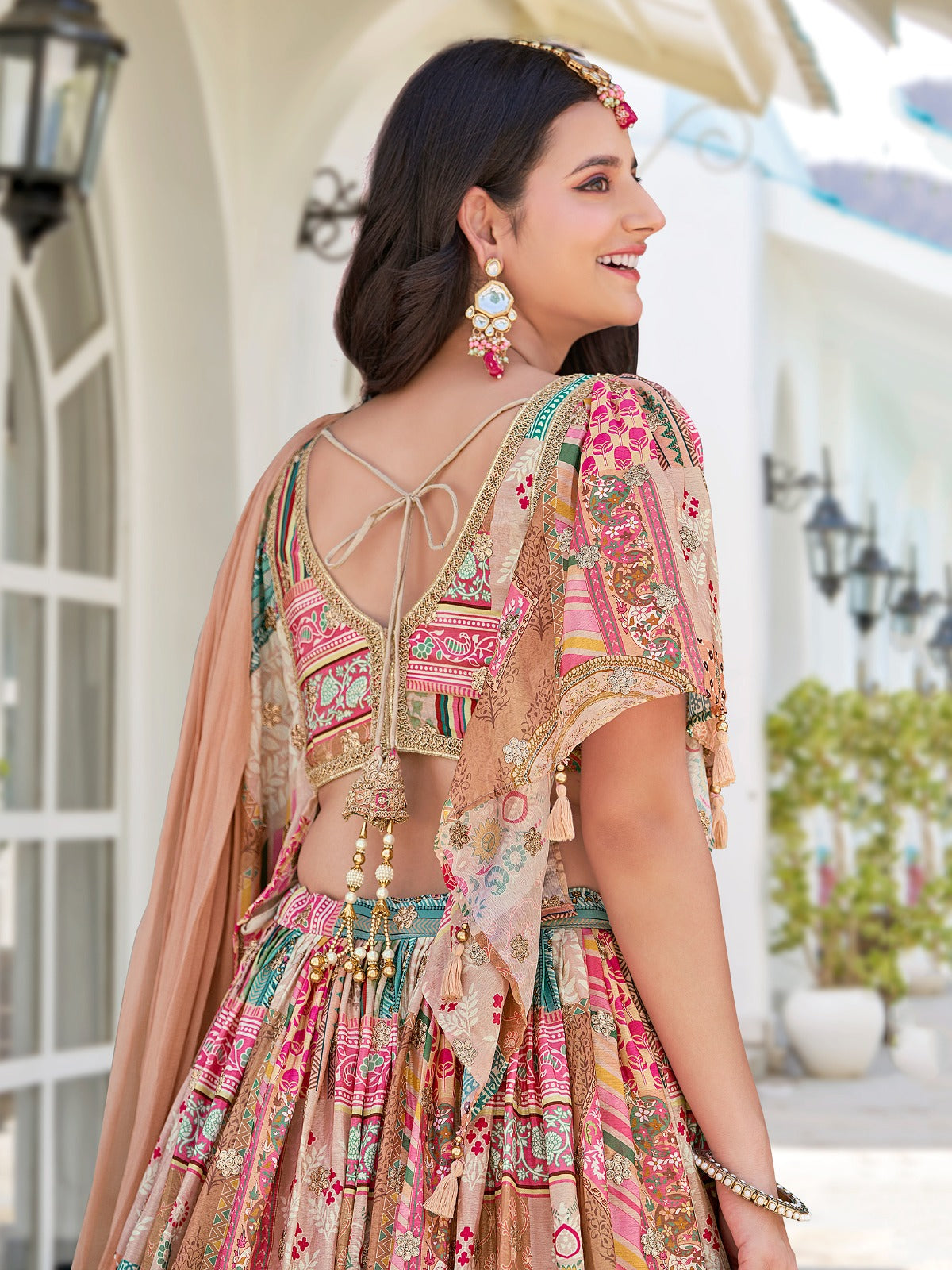 Beige Color Beautiful Lehenga Choli in Chinon Silk Fabric