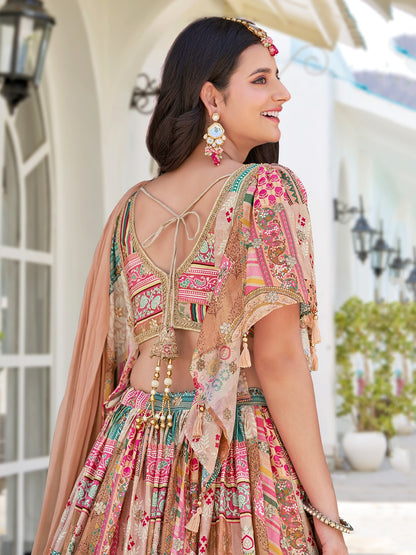 Beige Color Beautiful Lehenga Choli in Chinon Silk Fabric