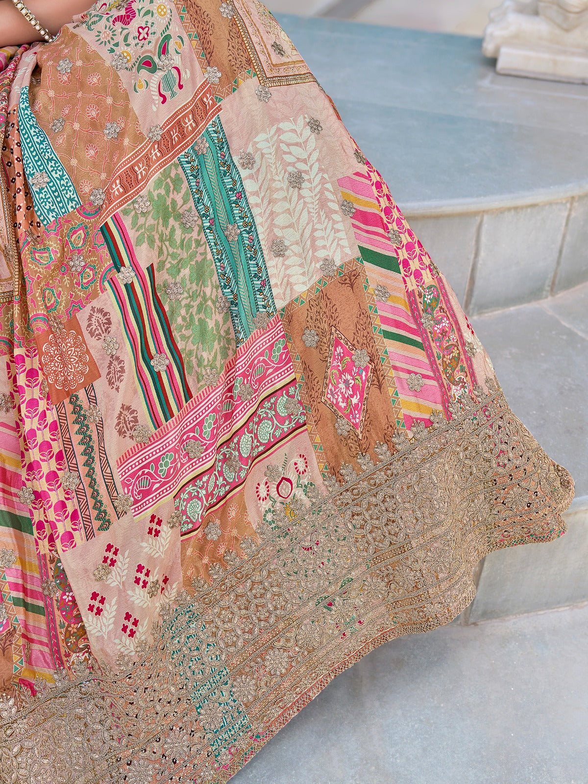 Beige Color Beautiful Lehenga Choli in Chinon Silk Fabric