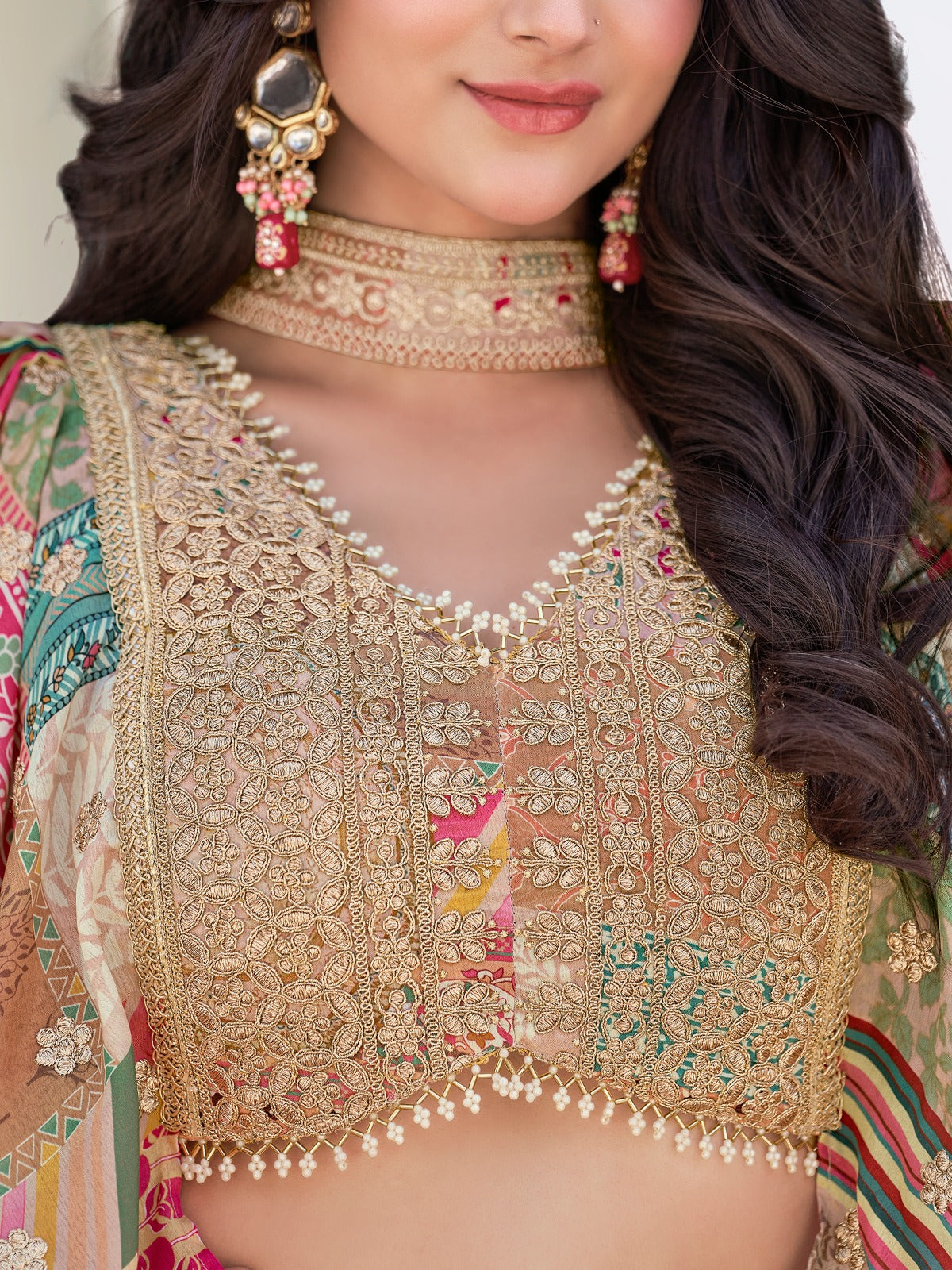Beige Color Beautiful Lehenga Choli in Chinon Silk Fabric