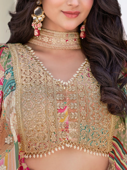 Beige Color Beautiful Lehenga Choli in Chinon Silk Fabric