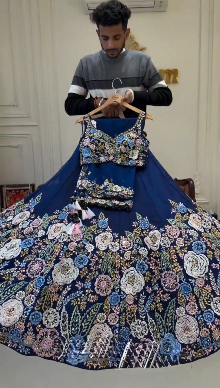 Blue Color Beautiful Partywear Lehenga Choli For wedding Function