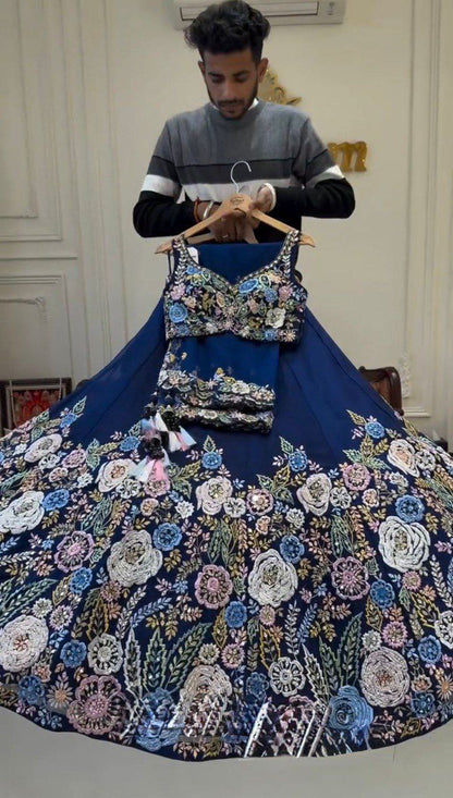 Blue Color Beautiful Partywear Lehenga Choli For wedding Function