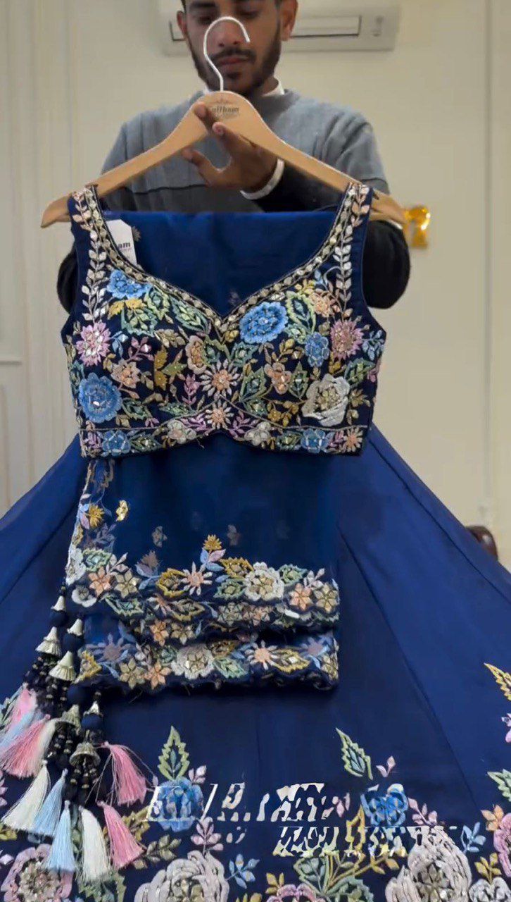 Blue Color Beautiful Partywear Lehenga Choli For wedding Function