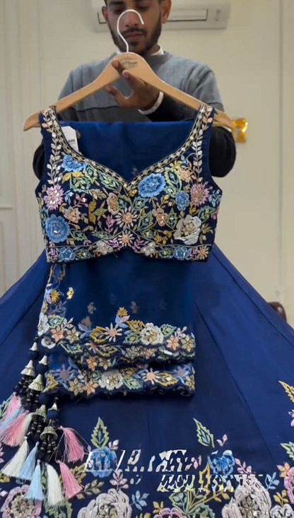 Blue Color Beautiful Partywear Lehenga Choli For wedding Function