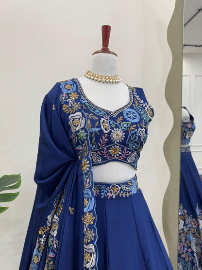 Blue Color Beautiful Partywear Lehenga Choli For wedding Function