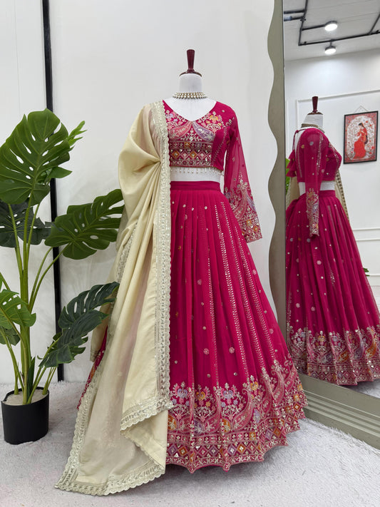 Pink Color Beautiful Partywear Lehenga Choli in Georgette Fabric