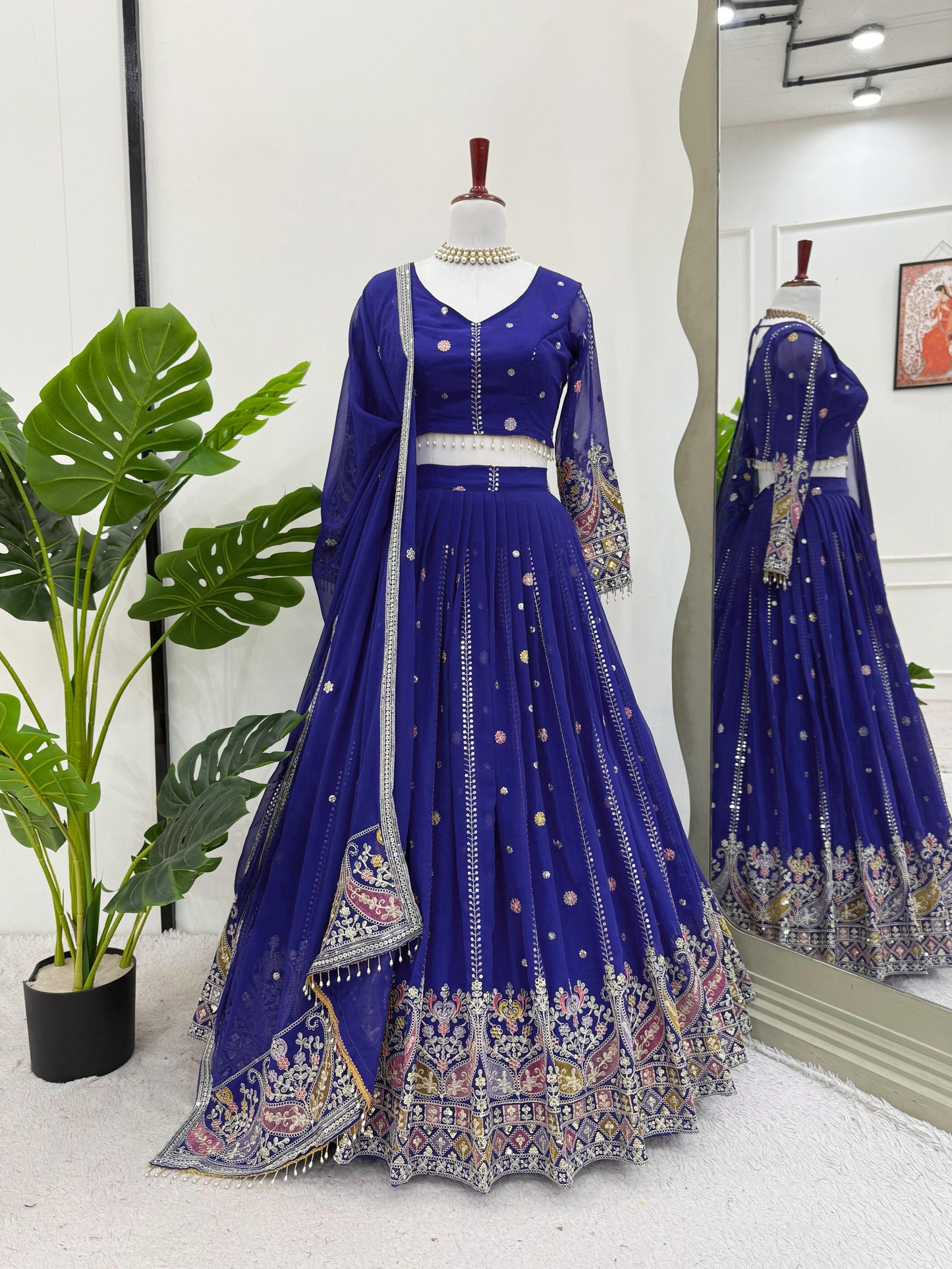 Blue Color Beautiful Partywear Lehenga Choli in Georgette Fabric