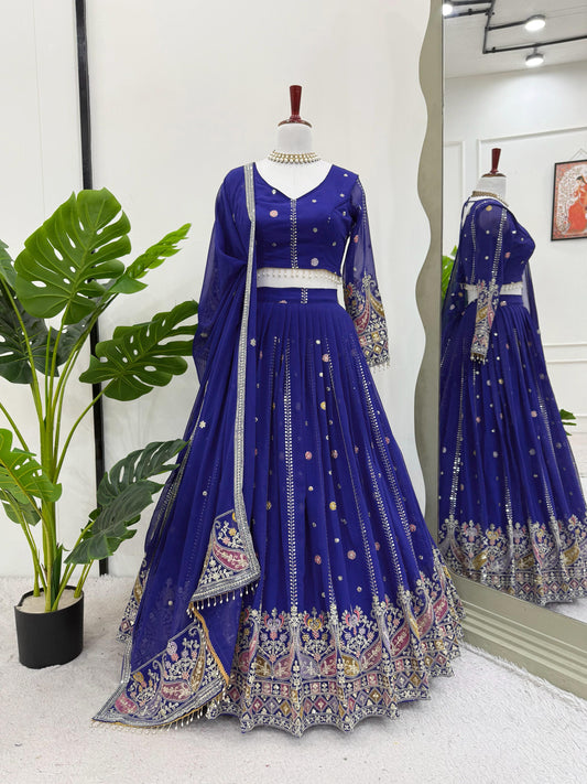 Blue Color Beautiful Partywear Lehenga Choli in Georgette Fabric