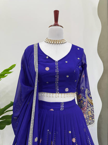 Blue Color Beautiful Partywear Lehenga Choli in Georgette Fabric