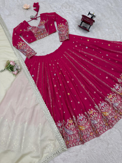 Pink Color Beautiful Partywear Lehenga Choli in Georgette Fabric
