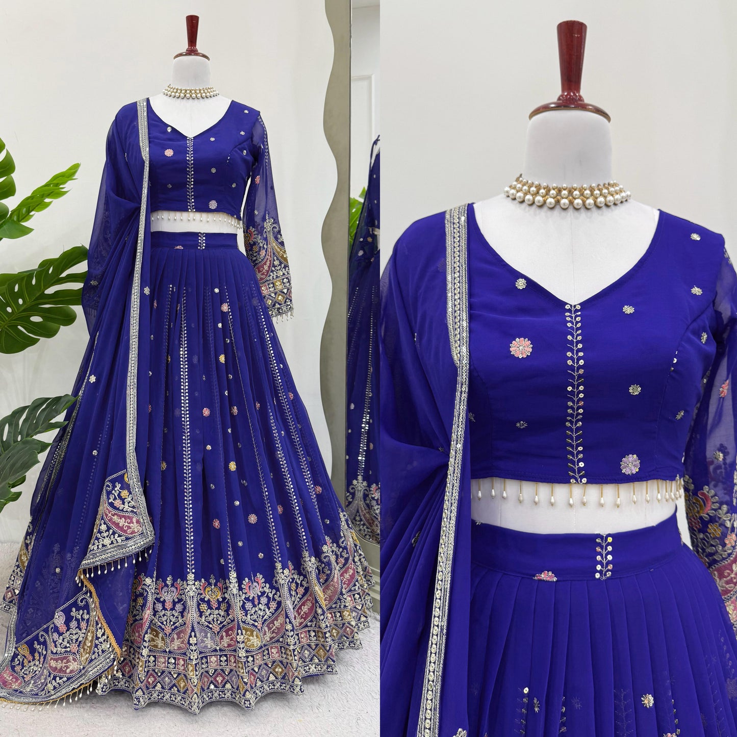 Blue Color Beautiful Partywear Lehenga Choli in Georgette Fabric