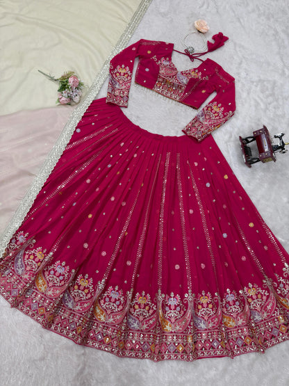 Pink Color Beautiful Partywear Lehenga Choli in Georgette Fabric