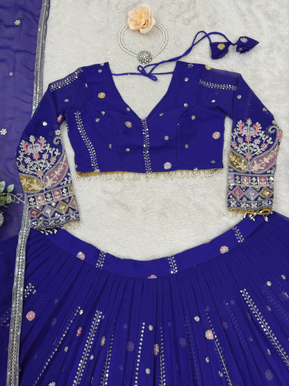 Blue Color Beautiful Partywear Lehenga Choli in Georgette Fabric