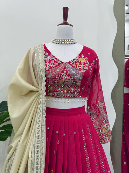 Pink Color Beautiful Partywear Lehenga Choli in Georgette Fabric