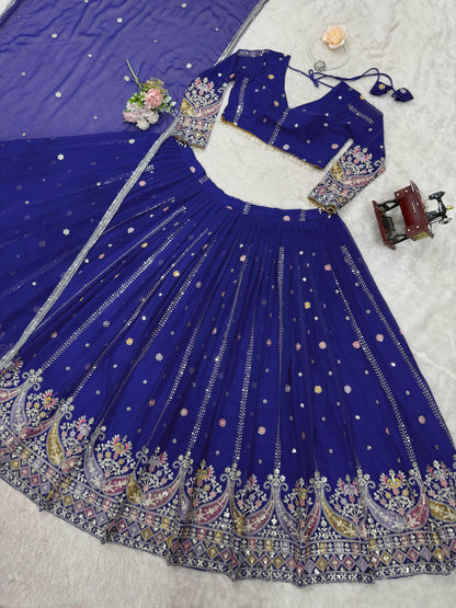 Blue Color Beautiful Partywear Lehenga Choli in Georgette Fabric