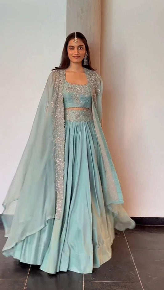 Sky BLue Color Beautiful Lehenga Choli for partywear function