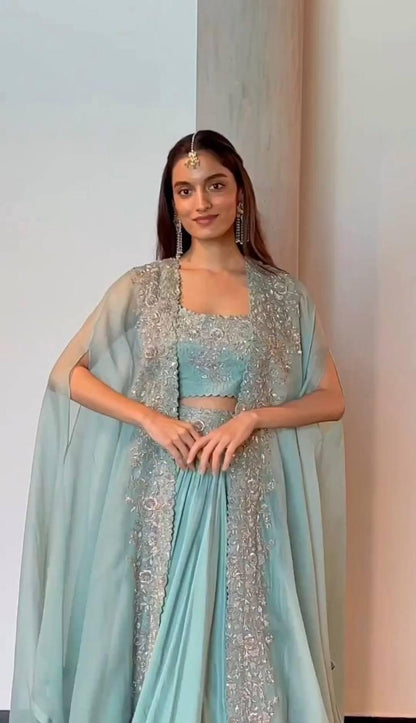 Sky BLue Color Beautiful Lehenga Choli for partywear function