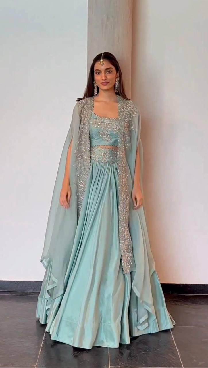 Sky BLue Color Beautiful Lehenga Choli for partywear function