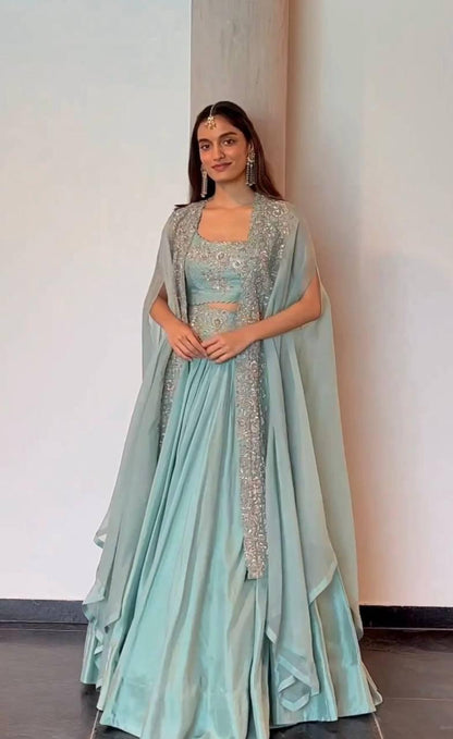 Sky BLue Color Beautiful Lehenga Choli for partywear function