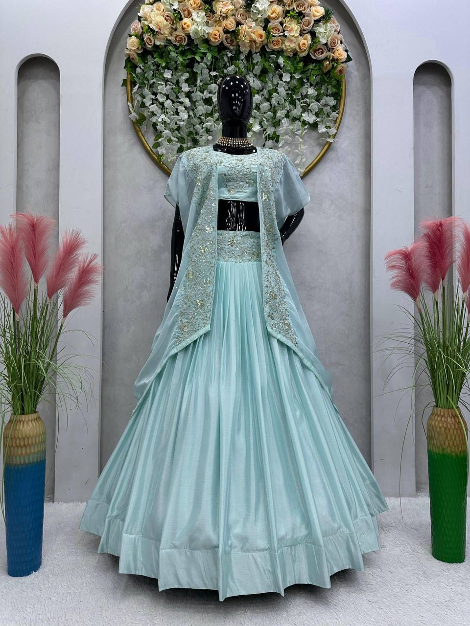 Sky BLue Color Beautiful Lehenga Choli for partywear function
