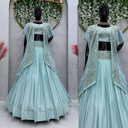 Sky BLue Color Beautiful Lehenga Choli for partywear function