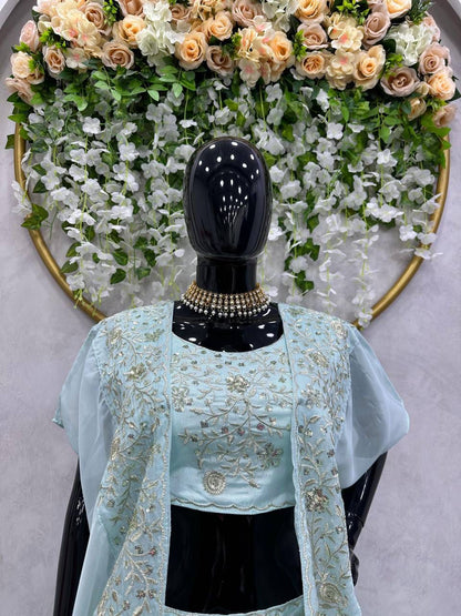 Sky BLue Color Beautiful Lehenga Choli for partywear function