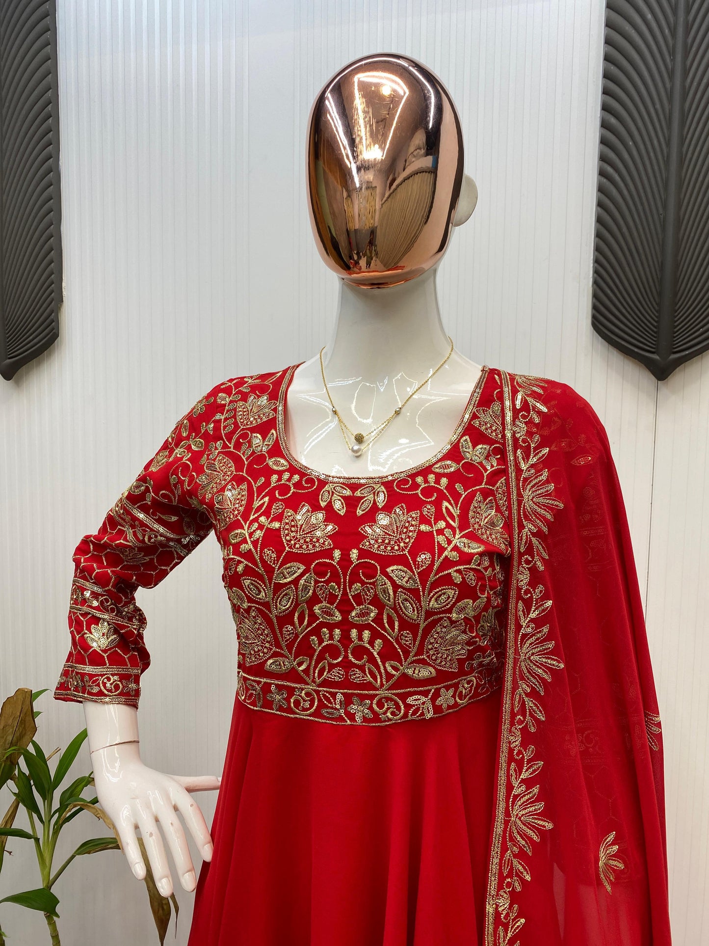 embroidered gown and pant pair  with dupatta in georgette