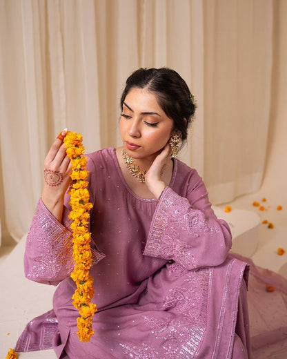 Embroidery Work Suit In Georgette With Kurti, Plazzo  And Dupatta