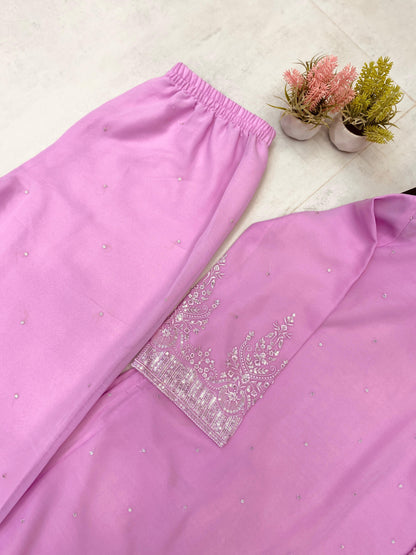 Embroidery Work Suit In Georgette With Kurti, Plazzo  And Dupatta
