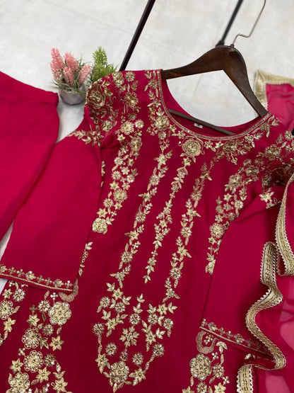 Sarara Suit In Three Piece With Sequence Embroidery Work in Pink color