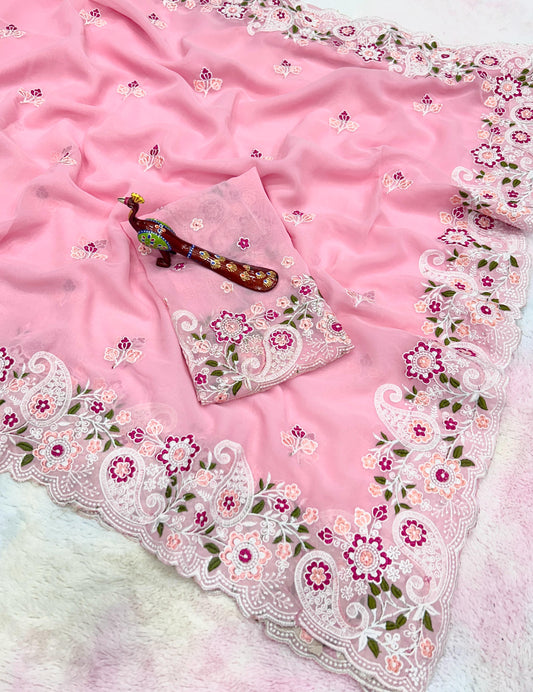 Pink Color Beautiful Partywear Saree in georgette fabric