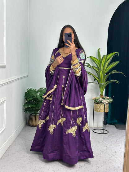 Purple Gown in vichitra Silk Fabric