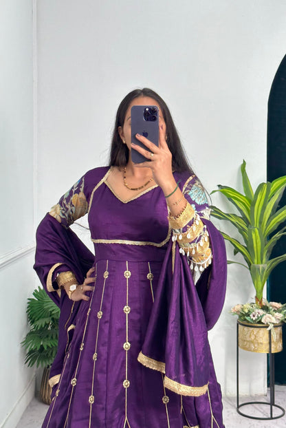 Purple Gown in vichitra Silk Fabric