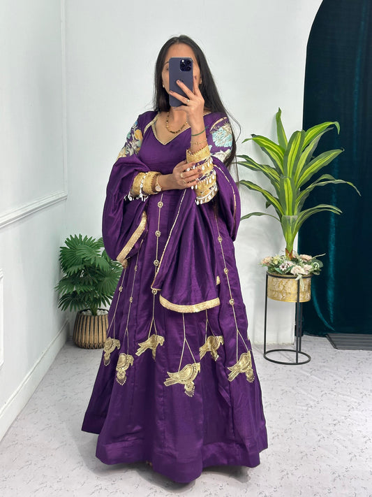 Purple Gown in vichitra Silk Fabric