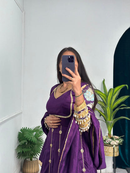 Purple Gown in vichitra Silk Fabric
