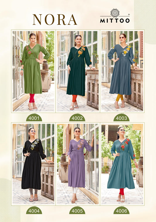 mittoo nora 4001 to 4006 series kurti set to set only