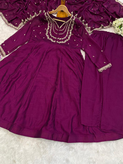 Purple Color Beautiful Partywear Dress in Vichitra Silk FAbric